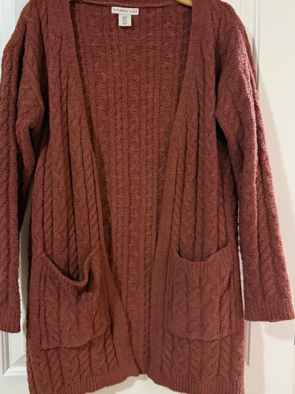 Sincerly Jules Brick Rust Open-Front Knit Cardigan